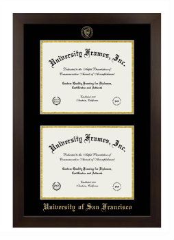 University of San Francisco Double Degree (Stacked) Frame in Manhattan Espresso with Black & Gold Mats for document: 8 1/2"h x 11"w  , document: 8 1/2"h x 11"w  