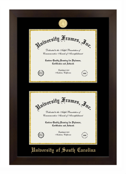 University of South Carolina Double Degree (Stacked) Frame in Manhattan Espresso with Black & Gold Mats for document: 8 1/2"h x 11"w  , document: 8 1/2"h x 11"w  
