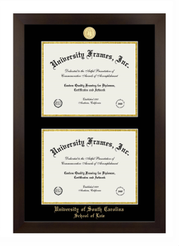 University of South Carolina School of Law Double Degree (Stacked) Frame in Manhattan Espresso with Black & Gold Mats for document: 8 1/2"h x 11"w  , document: 8 1/2"h x 11"w  