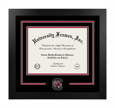 University of South Carolina School of Medicine Logo Mat Frame in Manhattan Black with Black & Crimson Mats for DOCUMENT: 8 1/2"H X 11"W  