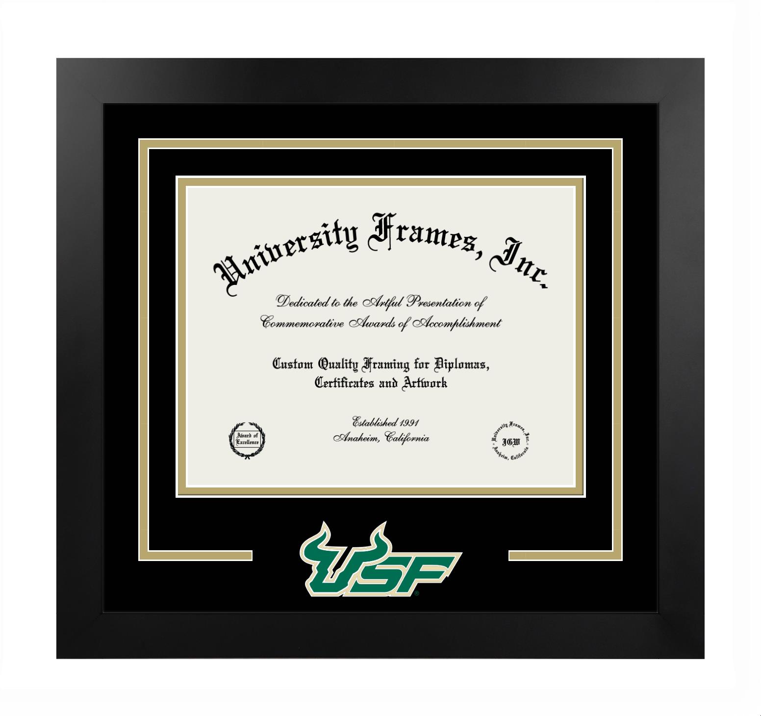 University of South Florida Logo Mat Frame in Manhattan Black with Black Mat