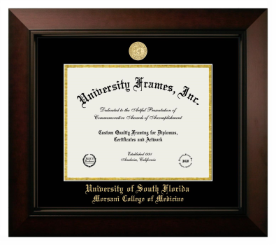 University of South Florida Morsani College of Medicine Diploma Frame in Legacy Black Cherry with Black & Gold Mats for DOCUMENT: 8 1/2"H X 11"W  