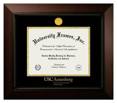 University of Southern California Annenberg School for Communication and Journalism Diploma Frame in Legacy Black Cherry with Black & Gold Mats for DOCUMENT: 8 1/2"H X 11"W  