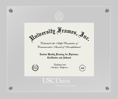 University of Southern California Davis School of Gerontology Lucent Clear-over-Clear Frame in Lucent Clear Moulding with Lucent Clear Mat for document: 8 1/2"h x 11"w  