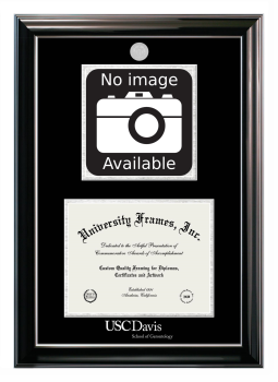 University of Southern California Davis School of Gerontology Double Opening with Campus Image (Stacked) Frame in Classic Ebony with Silver Trim with Black & Silver Mats for document: 8 1/2"h x 11"w  