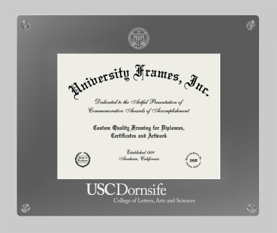 University of Southern California Dornsife College of Letters, Arts, and Sciences Lucent Clear-over-Smoke Frame in Lucent Smoke Moulding with Lucent Smoke Mat for document: 8 1/2"h x 11"w  