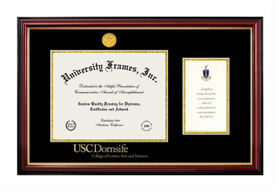 University of Southern California Dornsife College of Letters, Arts, and Sciences Diploma with Announcement Frame in Petite Mahogany with Gold Trim with Black & Gold Mats for document: 8 1/2"h x 11"w  , diploma: 7"h x 4"w  