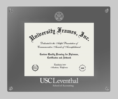 University of Southern California Leventhal School of Accounting Lucent Clear-over-Smoke Frame in Lucent Smoke Moulding with Lucent Smoke Mat for document: 8 1/2"h x 11"w  