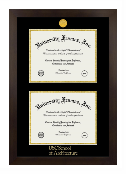 University of Southern California School of Architecture Double Degree (Stacked) Frame in Manhattan Espresso with Black & Gold Mats for document: 8 1/2"h x 11"w  , document: 8 1/2"h x 11"w  
