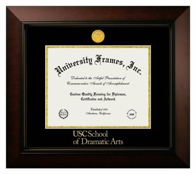 University of Southern California School of Dramatic Arts Diploma Frame in Legacy Black Cherry with Black & Gold Mats for DOCUMENT: 8 1/2"H X 11"W  