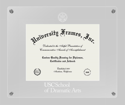 University of Southern California School of Dramatic Arts Lucent Clear-over-Clear Frame in Lucent Clear Moulding with Lucent Clear Mat for document: 8 1/2"h x 11"w  