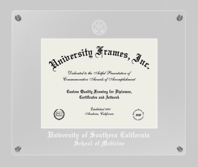 University of Southern California School of Medicine Lucent Clear-over-Clear Frame in Lucent Clear Moulding with Lucent Clear Mat for document: 8 1/2"h x 11"w  