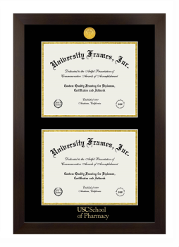 University of Southern California School of Pharmacy Double Degree (Stacked) Frame in Manhattan Espresso with Black & Gold Mats for document: 8 1/2"h x 11"w  , document: 8 1/2"h x 11"w  