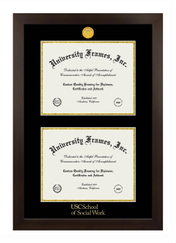 University of Southern California School of Social Work Double Degree (Stacked) Frame in Manhattan Espresso with Black & Gold Mats for document: 8 1/2"h x 11"w  , document: 8 1/2"h x 11"w  