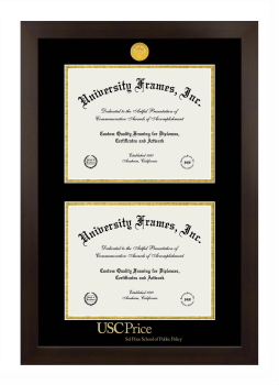 University of Southern California Sol Price School of Public Policy Double Degree (Stacked) Frame in Manhattan Espresso with Black & Gold Mats for document: 8 1/2"h x 11"w  , document: 8 1/2"h x 11"w  