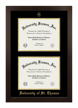 University of St. Thomas (Texas) Double Degree (Stacked) Frame in Manhattan Espresso with Black & Gold Mats for document: 8 1/2"h x 11"w  , document: 8 1/2"h x 11"w  