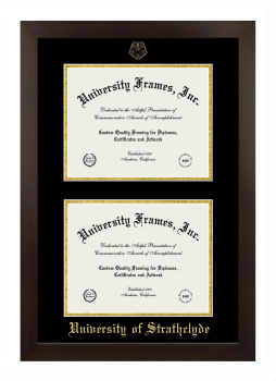 University of Strathclyde Double Diploma Frame in Manhattan Espresso with Black & Gold Mats for DOCUMENT: 8 1/2"H X 11"W  , DOCUMENT: 8 1/2"H X 11"W  