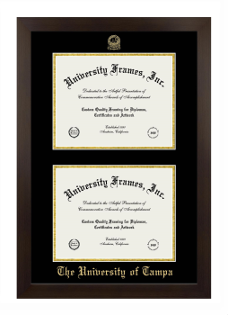 University of Tampa Double Degree (Stacked) Frame in Manhattan Espresso with Black & Gold Mats for document: 8 1/2"h x 11"w  , document: 8 1/2"h x 11"w  
