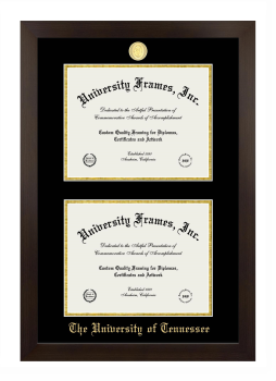University of Tennessee Double Degree (Stacked) Frame in Manhattan Espresso with Black & Gold Mats for DOCUMENT: 8 1/2"H X 11"W  , DOCUMENT: 8 1/2"H X 11"W  