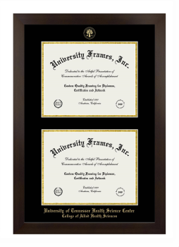 University of Tennessee Health Science Center College of Allied Health Sciences Double Degree (Stacked) Frame in Manhattan Espresso with Black & Gold Mats for document: 8 1/2"h x 11"w  , document: 8 1/2"h x 11"w  