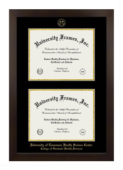 University of Tennessee Health Science Center College of Graduate Health Sciences Double Degree (Stacked) Frame in Manhattan Espresso with Black & Gold Mats for document: 8 1/2"h x 11"w  , document: 8 1/2"h x 11"w  