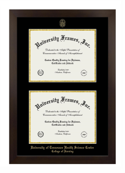 University of Tennessee Health Science Center College of Nursing Double Degree (Stacked) Frame in Manhattan Espresso with Black & Gold Mats for document: 8 1/2"h x 11"w  , document: 8 1/2"h x 11"w  