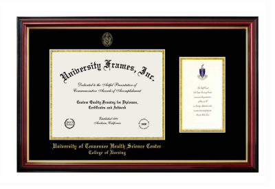 University of Tennessee Health Science Center College of Nursing Diploma with Announcement Frame in Petite Mahogany with Gold Trim with Black & Gold Mats for document: 8 1/2"h x 11"w  , diploma: 7"h x 4"w  