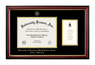 University of Tennessee Health Science Center College of Pharmacy Diploma with Announcement Frame in Petite Mahogany with Gold Trim with Black & Gold Mats for document: 8 1/2"h x 11"w  , diploma: 7"h x 4"w  