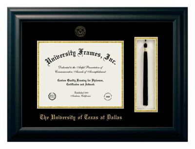 University of Texas at Dallas Diploma with Tassel Box Frame in Satin Black with Black & Gold Mats for  11"h x 14"w  