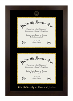 University of Texas at Dallas Double Degree (Stacked) Frame in Manhattan Espresso with Black & Gold Mats for DOCUMENT: 8 1/2"H X 11"W  , DOCUMENT: 8 1/2"H X 11"W  