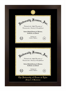 University of Texas at Tyler School of Business Double Degree (Stacked) Frame in Manhattan Espresso with Black & Gold Mats for document: 8 1/2"h x 11"w  , document: 8 1/2"h x 11"w  