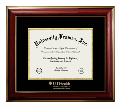 University of Texas Health Science Center at Houston Diploma Frame in Classic Mahogany with Gold Trim with Black & Gold Mats for DOCUMENT: 8 1/2"H X 11"W  