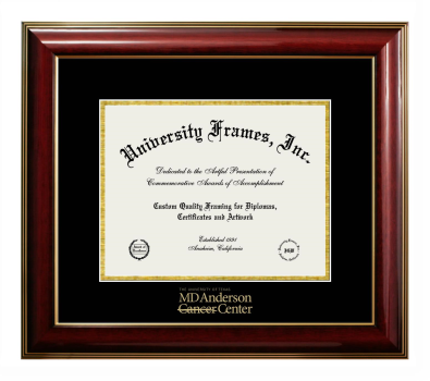 University of Texas Health Science Center at Houston MD Anderson Cancer Center Diploma Frame in Classic Mahogany with Gold Trim with Black & Gold Mats for document: 8 1/2"h x 11"w  
