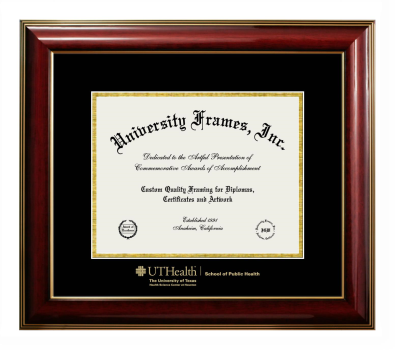 University of Texas Health Science Center at Houston School of Public Health Diploma Frame in Classic Mahogany with Gold Trim with Black & Gold Mats for document: 8 1/2"h x 11"w  