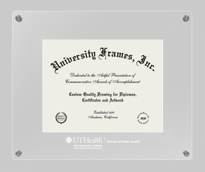 University of Texas Health Science Center at Houston School of Public Health Lucent Clear-over-Clear Frame in Lucent Clear Moulding with Lucent Clear Mat for document: 8 1/2"h x 11"w  