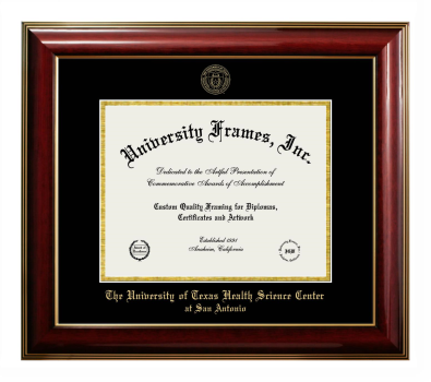 University of Texas Health Science Center at San Antonio Diploma Frame in Classic Mahogany with Gold Trim with Black & Gold Mats for DOCUMENT: 8 1/2"H X 11"W  