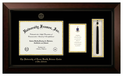 University of Texas Health Science Center at San Antonio Diploma with Announcement & Tassel Box Frame in Legacy Black Cherry with Black & Gold Mats for  11"h x 14"w  , diploma: 7"h x 4"w  