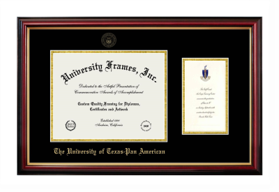 University of Texas-Pan American Diploma with Announcement Frame in Petite Mahogany with Gold Trim with Black & Gold Mats for document: 8 1/2"h x 11"w  , diploma: 7"h x 4"w  