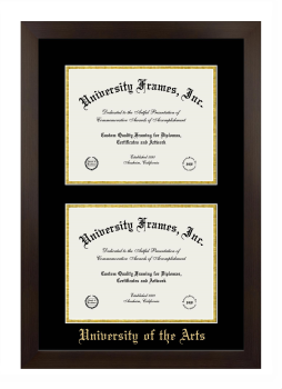 University of the Arts Double Degree (Stacked) Frame in Manhattan Espresso with Black & Gold Mats for document: 8 1/2"h x 11"w  , document: 8 1/2"h x 11"w  
