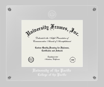 University of the Pacific College of the Pacific Lucent Clear-over-Clear Frame in Lucent Clear Moulding with Lucent Clear Mat for document: 8 1/2"h x 11"w  