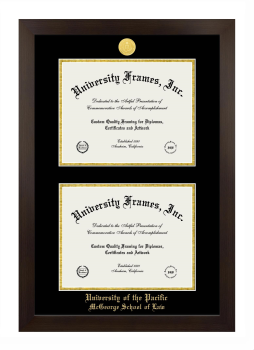 University of the Pacific McGeorge School of Law Double Degree (Stacked) Frame in Manhattan Espresso with Black & Gold Mats for document: 8 1/2"h x 11"w  , document: 8 1/2"h x 11"w  