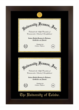 University of Toledo Double Degree (Stacked) Frame in Manhattan Espresso with Black & Gold Mats for document: 8 1/2"h x 11"w  , document: 8 1/2"h x 11"w  