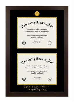 University of Toledo College of Engineering Double Degree (Stacked) Frame in Manhattan Espresso with Black & Gold Mats for document: 8 1/2"h x 11"w  , document: 8 1/2"h x 11"w  