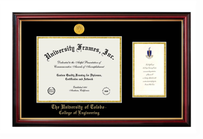 University of Toledo College of Engineering Diploma with Announcement Frame in Petite Mahogany with Gold Trim with Black & Gold Mats for document: 8 1/2"h x 11"w  , diploma: 7"h x 4"w  