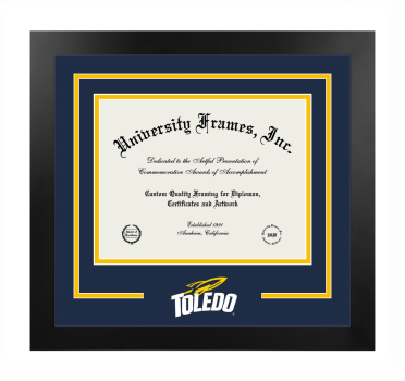 Logo Mat Frame in Manhattan Black with Navy Blue & Amber Mats for DOCUMENT: 8 1/2"H X 11"W  