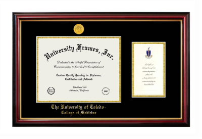 University of Toledo College of Medicine Diploma with Announcement Frame in Petite Mahogany with Gold Trim with Black & Gold Mats for document: 8 1/2"h x 11"w  , diploma: 7"h x 4"w  
