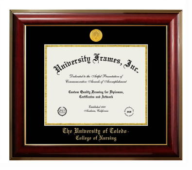 University of Toledo College of Nursing Diploma Frame in Classic Mahogany with Gold Trim with Black & Gold Mats for document: 8 1/2"h x 11"w  