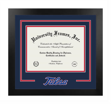 University of Tulsa Logo Mat Frame in Manhattan Black with Navy Blue & Red Mats for DOCUMENT: 8 1/2"H X 11"W  