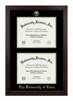 University of Tulsa Double Degree (Stacked) Frame in Manhattan Espresso with Black & Gold Mats for document: 8 1/2"h x 11"w  , document: 8 1/2"h x 11"w  