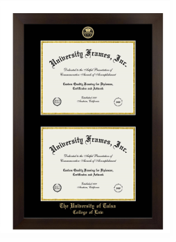 University of Tulsa College of Law Double Degree (Stacked) Frame in Manhattan Espresso with Black & Gold Mats for document: 8 1/2"h x 11"w  , document: 8 1/2"h x 11"w  